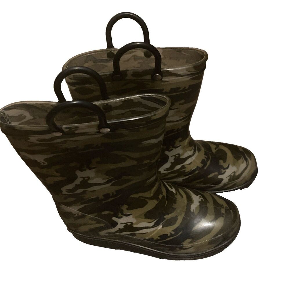 Boys’s Size 2  Zoogs Dino Camouflage Knee-High Rubber Rain Boots EUC